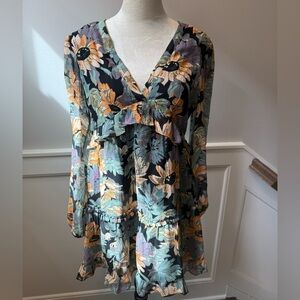 PAIGE Sunflower Green/Black/Orange Mini Dress Sz S worn once- 100% Silk SPRING